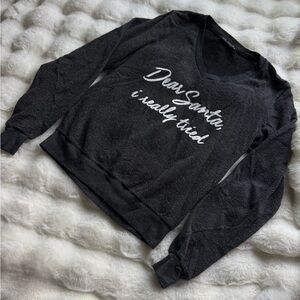 Wildfox Black V-Neck Christmas Sweater with Funny White Script